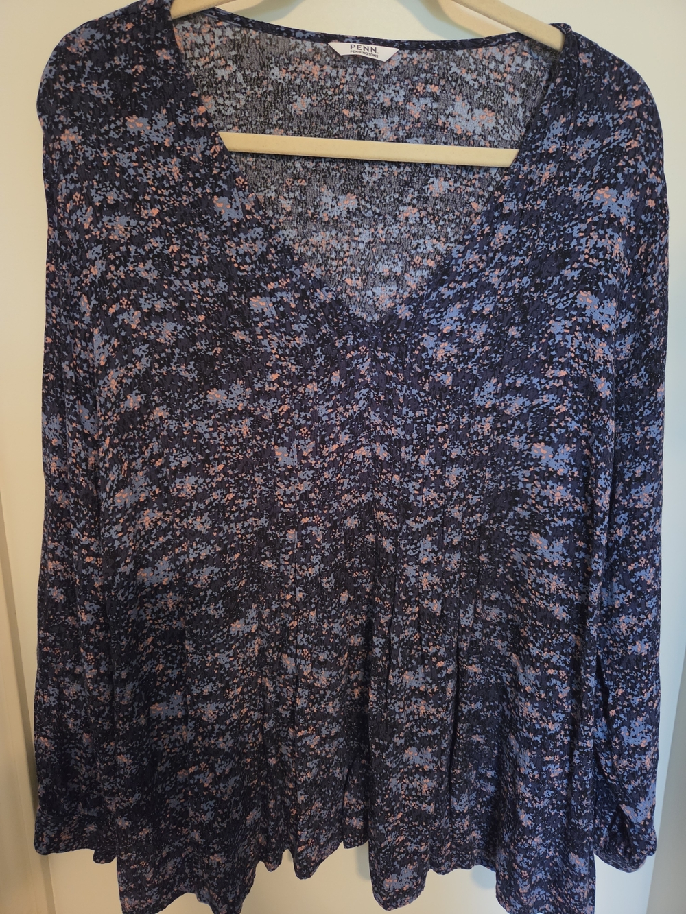 Penningtons Navy Floral Top with Pink Accents